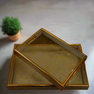 Luxury Swirl Pattern Glass Trays – Rectangular 2-Piece Serving Set