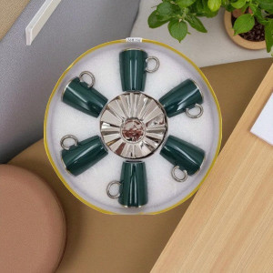 6pcs Cup Saucer Green-Long 8c-MG322