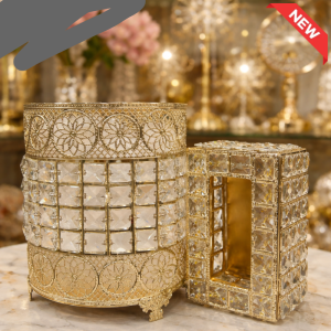 PREMIUM GOLD CRYSTAL BIN & TISSUE BOX SET
