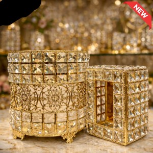 ROYAL FILIGREE GOLD CRYSTAL BIN & TISSUE BOX SET