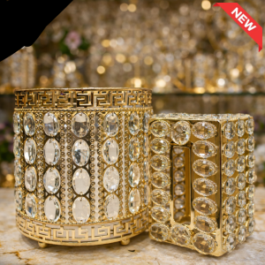ROYAL PEBBLE-GEM GOLD CRYSTAL BIN & TISSUE BOX SET
