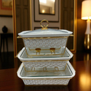 Luxury Chef-styled Rectangular White Porcelain Serving Dish – Lid & Side Handles for Easy Carry