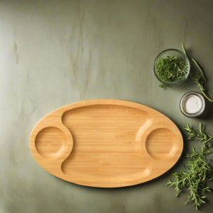 WILMAX England Wooden Oval 3 Section Platter – 45.5 x 25 cm | Elegant Wooden Serveware