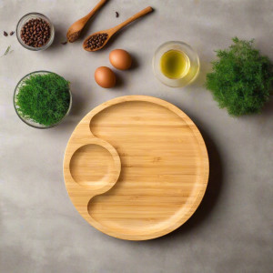 WILMAX England Wooden Round 2 Section Platter – 20.5 cm | Stylish Wooden Serveware