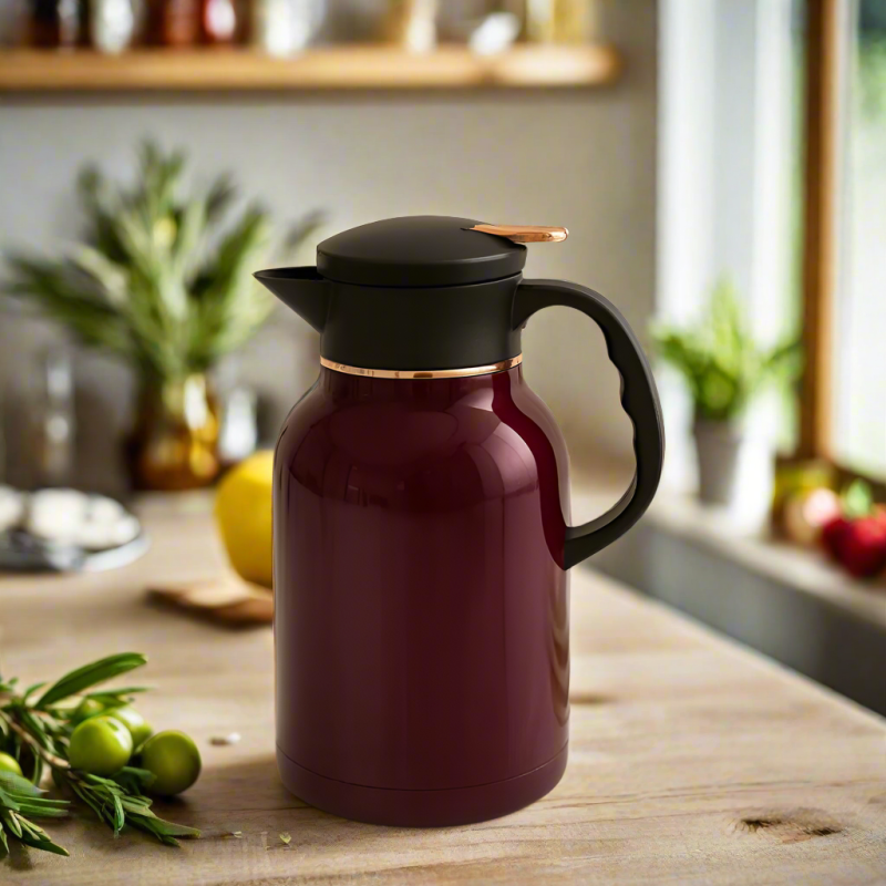 Elegant Black Thermal Carafe – Coffee and Tea Flask with Gold Bird Handle