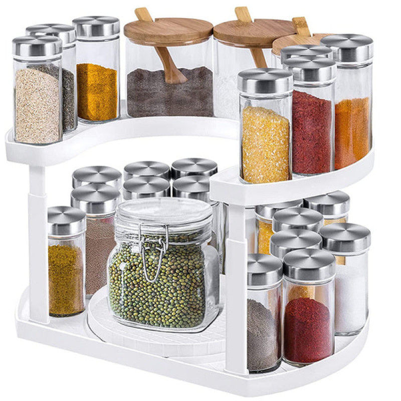 2 Tier Adjustable Rotating Spice Rack Organizer