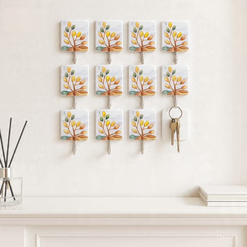 Multipurpose Wall Hooks, Set of 12 Strong Adhesive and Rust-Resistant Tree