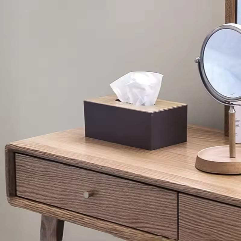 Modern Tissue Box Holder With Bamboo Lid