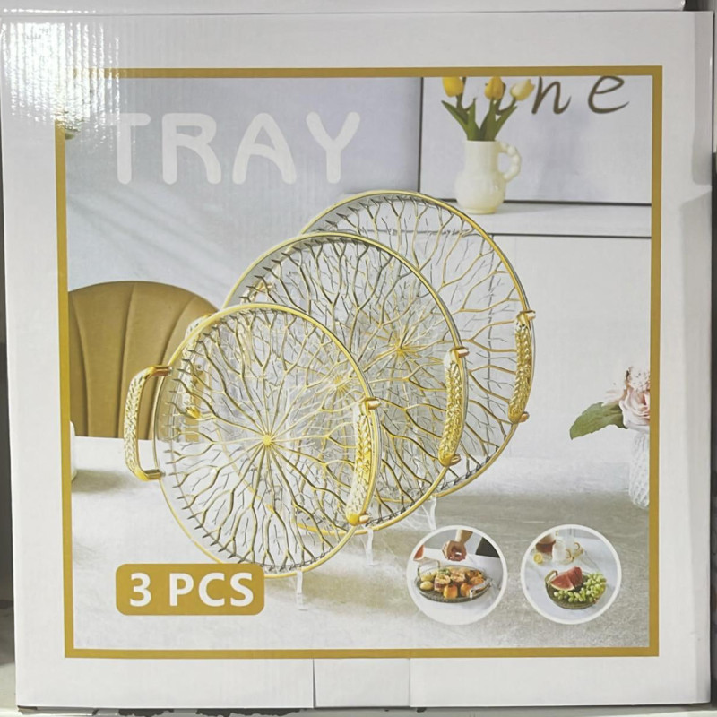 Modern Luxurious Glass Serving Tray 3 Pieces Set