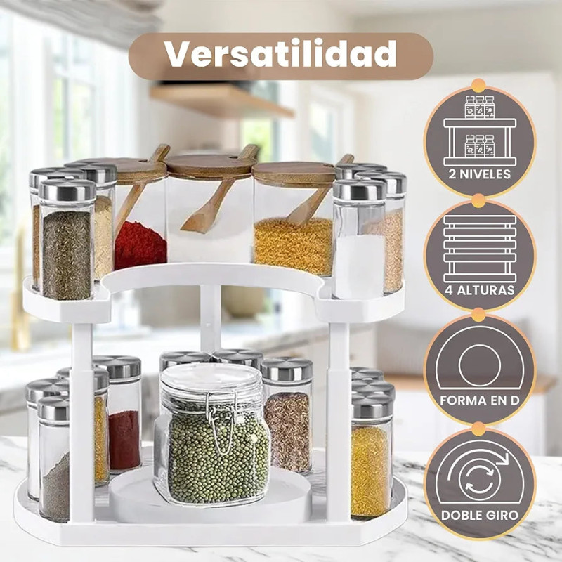 2 Tier Adjustable Rotating Spice Rack Organizer