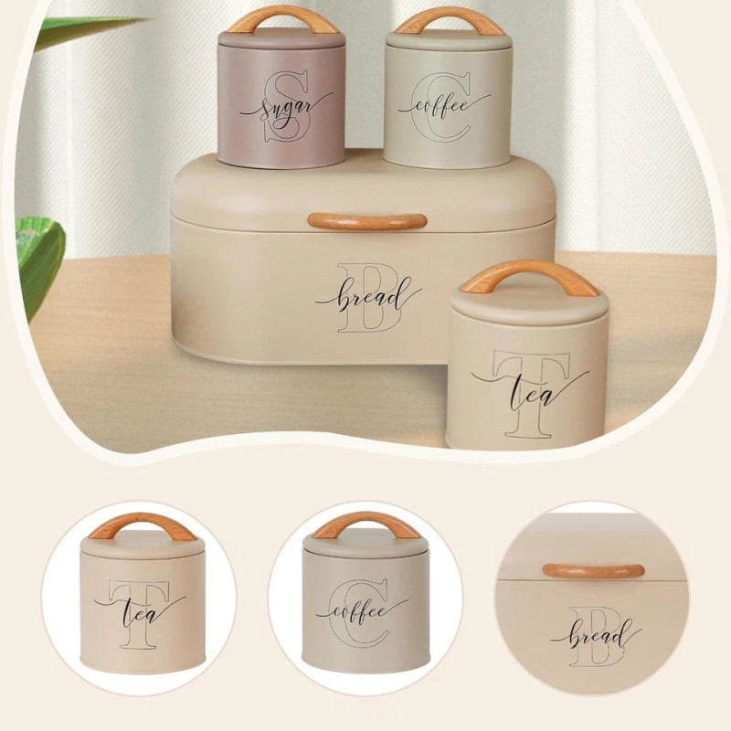 Set of 4 storage boxes for sugar, coffee, tea, for kitchen counter