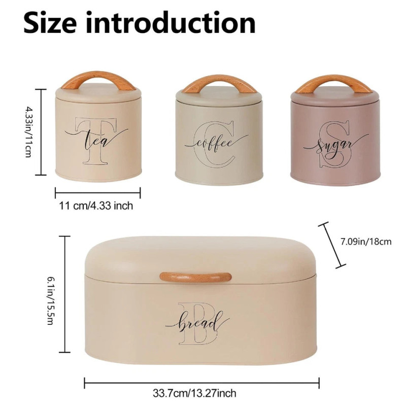 Set of 4 storage boxes for sugar, coffee, tea, for kitchen counter