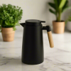 Sleek Black Thermal Jug – 1L Coffee and Tea Flask with Wooden Grip