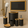 Luxury Black 6-Piece Bathroom Accessories Set with Bamboo Accents – Modern Organizer