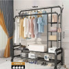 Dual Pole Movable Clothes Rack – Wardrobe Stand with Shelves & Coat Storage