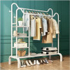 Double Pole Clothing Rack Freestanding Coat Hanger, Clothes Hanging Rails with Lower Storage Shelf