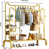 Double Pole Clothing Rack Freestanding Coat Hanger, Clothes Hanging Rails with Lower Storage Shelf