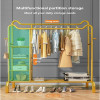 Double Pole Clothing Rack Freestanding Coat Hanger, Clothes Hanging Rails with Lower Storage Shelf