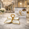 Luxury 4-Section Ceramic Serving Dish with Bamboo Heart Handle