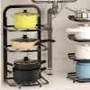1pc Adjustable 3-Tier Black Stainless Steel Pot Rack - Space-Saving Kitchen Organizer with Multi-Shelved Storage Solution, Ideal for Home & Restaurant