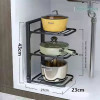 1pc Adjustable 3-Tier Black Stainless Steel Pot Rack - Space-Saving Kitchen Organizer with Multi-Shelved Storage Solution, Ideal for Home & Restaurant