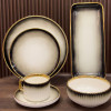 Premium Porcelain Dinner Set with White & Black Shaded and Elegant Self Linning Texture