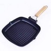 28cm Non-Stick Cast Iron Steak Frying Pan Folding Wooden Handle Fry Pan