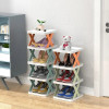Space-saving shoe storage organizer in green, blue, and orange