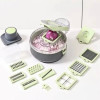 Manual 9 In 1 Vegetable Chopper, Draining Vegetable Cutter With Stainless Steel Blades