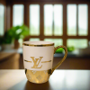 Elegant White Ceramic Mug with Gold Handle – Monogram Letter Design