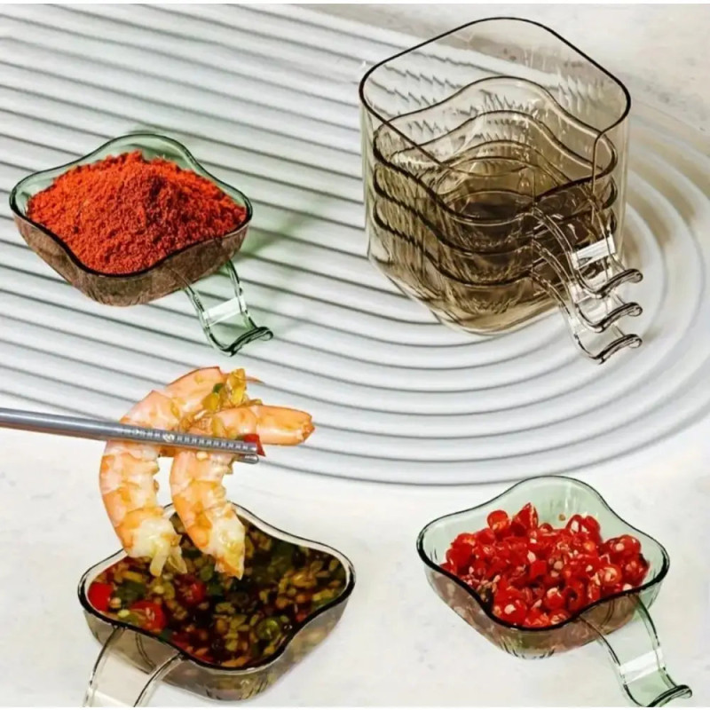 Transparent Square Handle Sauce Dip Bowls – Stackable Seasoning & Condiment Serving Dishes 6pcs