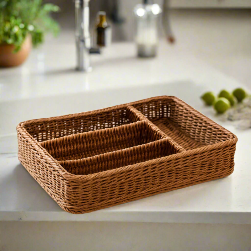 Multipurpose Wicker Basket Spoon Holder – Handwoven Cutlery Organizer for Tabletop